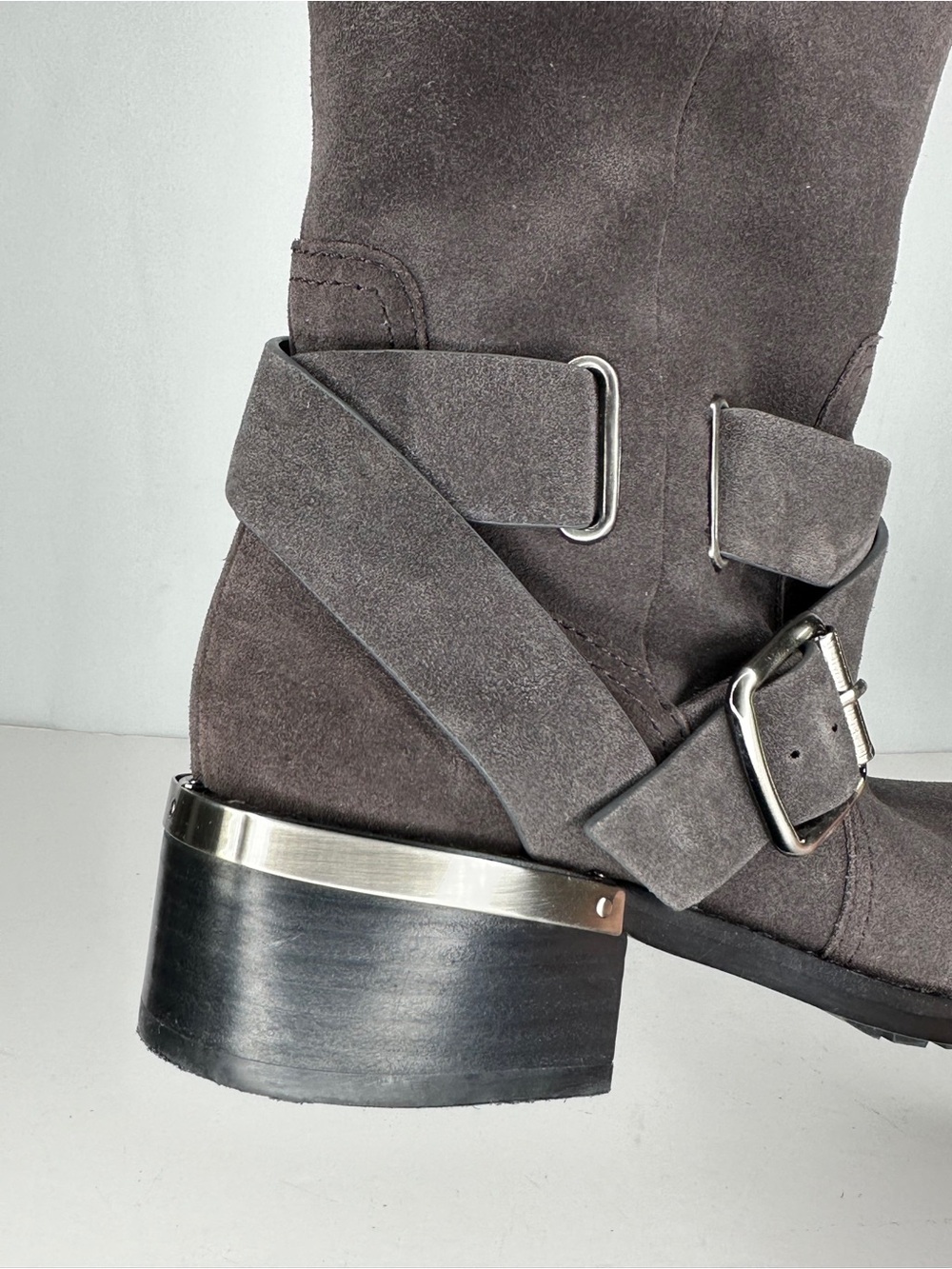 Vince Camuto Wethima Suede Ankle Harness Boots in Charcoal Gray Moto Sz 7.5 - Picture 6 of 9
